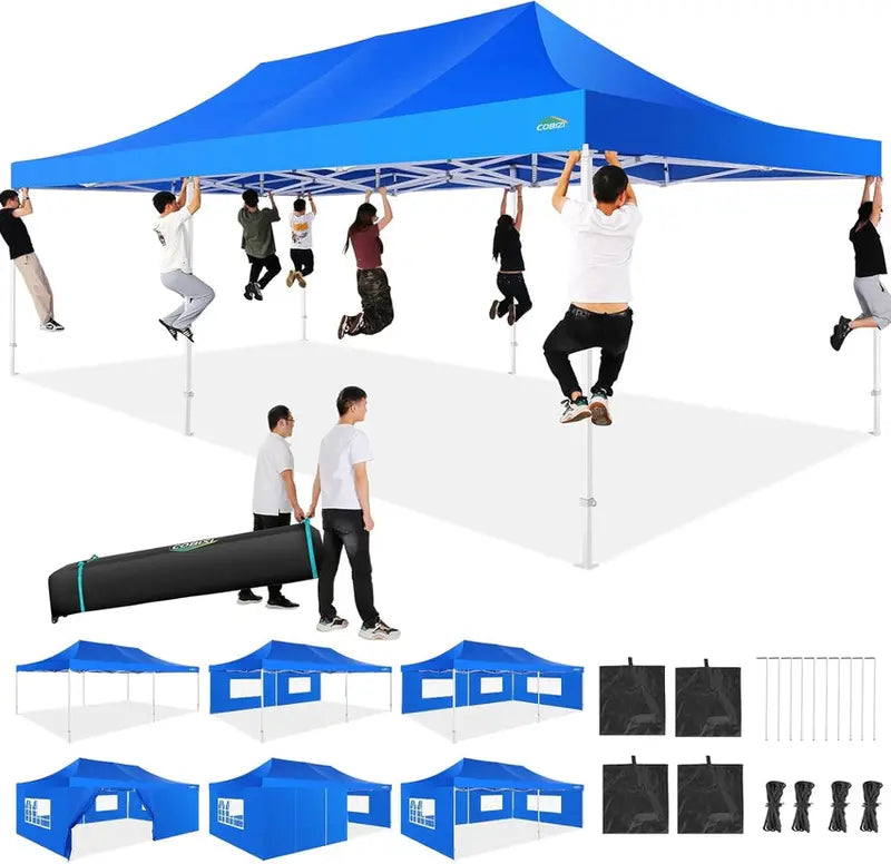COBIZI 10x20 ft Commercial Pop-Up Canopy Tent With 6 Sidewalls And Roller Bag
