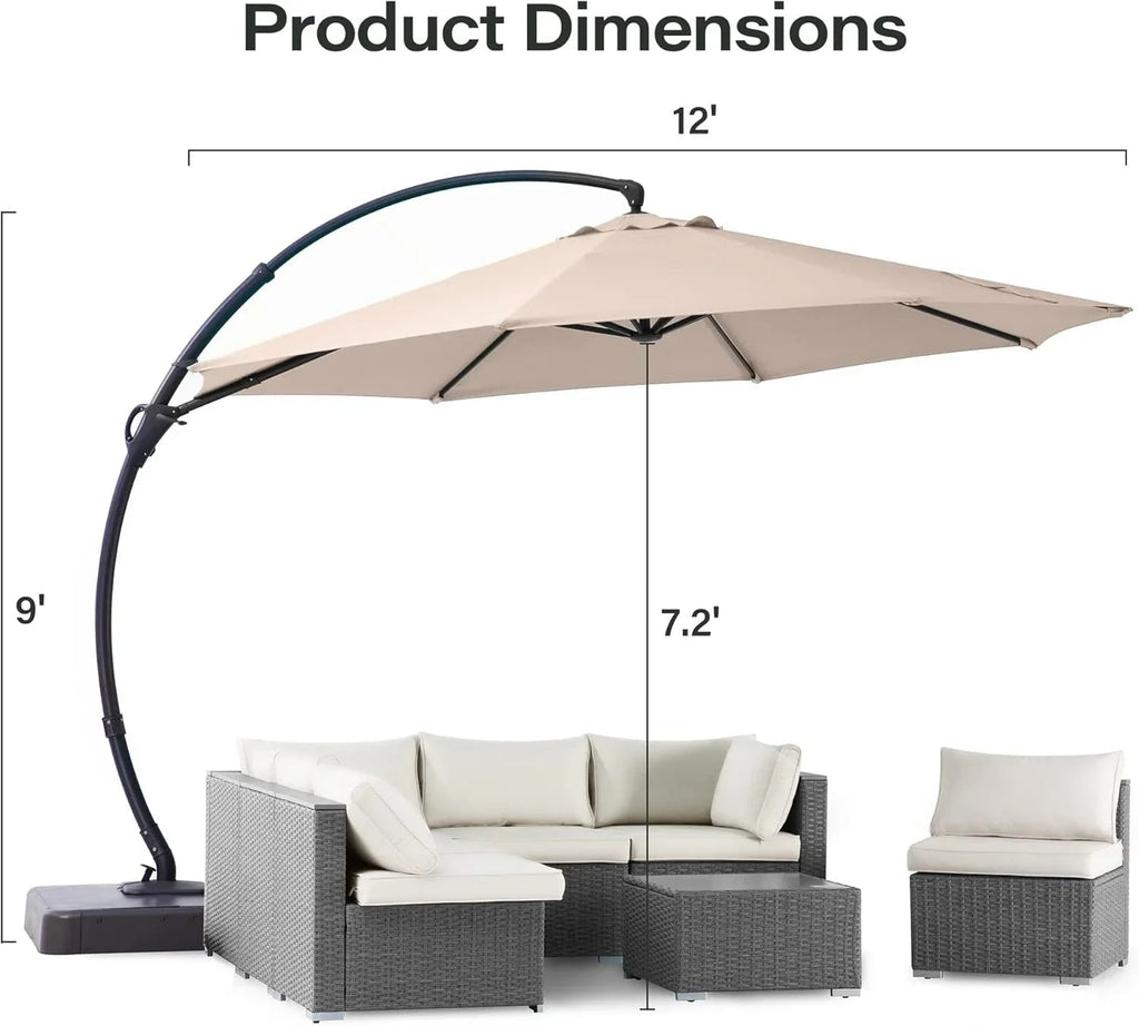 LAUSAINT HOME 11 FT Beige Curvy Cantilever Patio Umbrella With Base