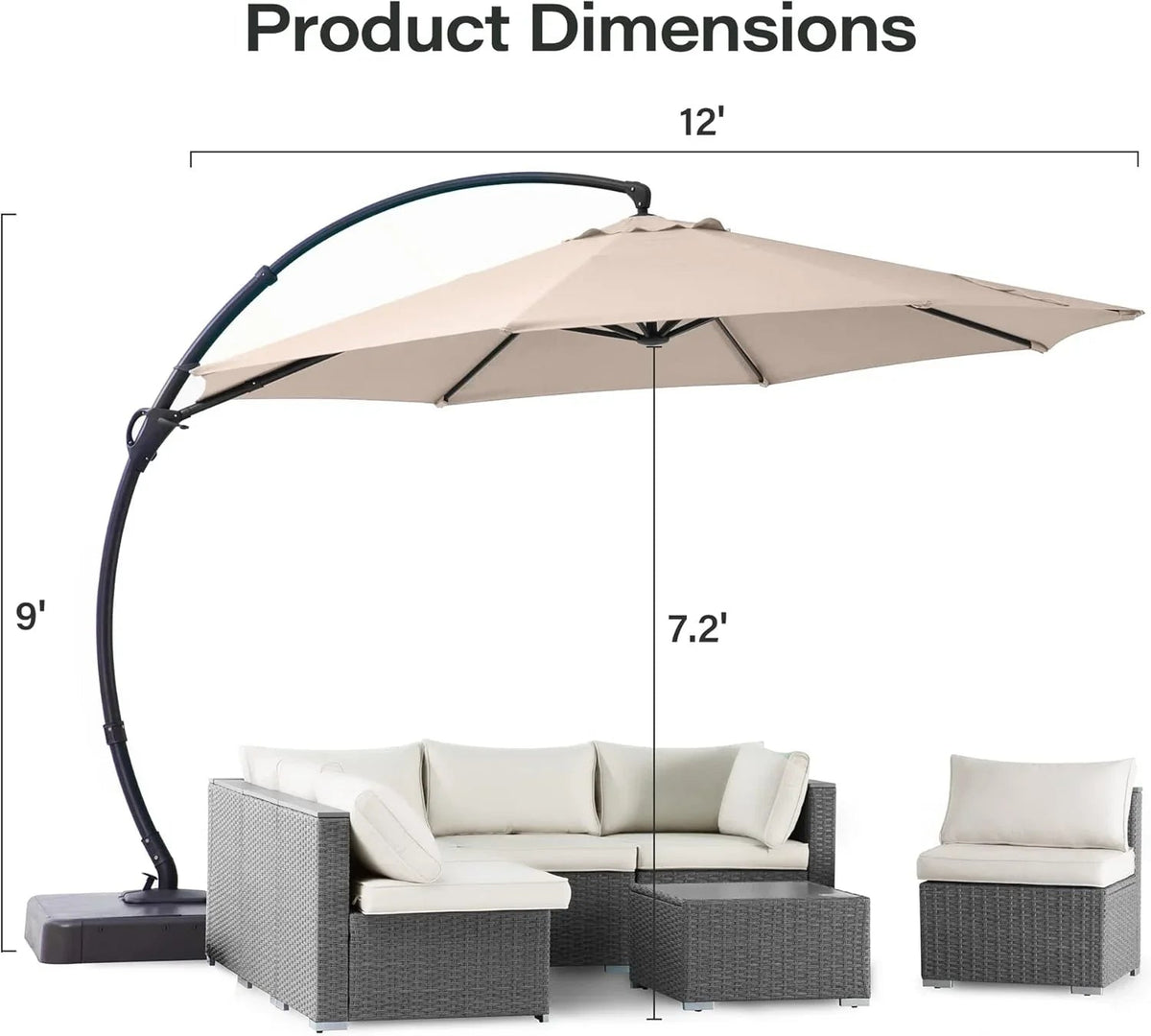 LAUSAINT HOME 11 FT Beige Curvy Cantilever Patio Umbrella With Base
