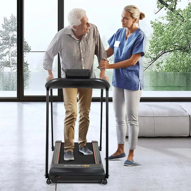 Senior-Friendly Walking Treadmill With Extended Handrails, 2.5 HP, 300 Lb Capacity, Black