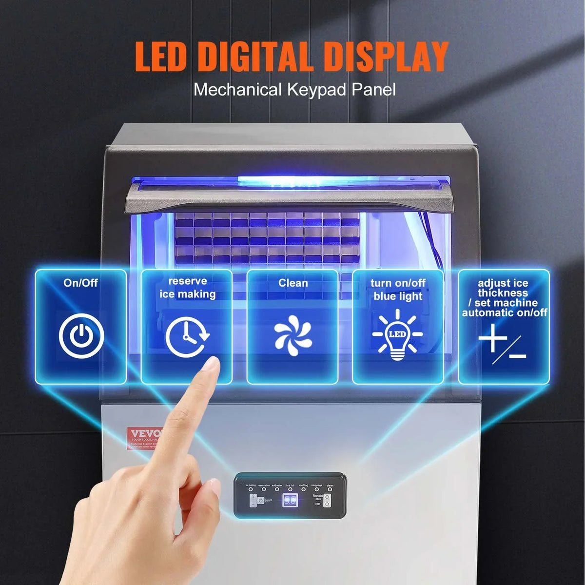SKYSHALO Commercial Ice Maker, 110V, 110 Lbs/24h, 24 Lbs Bin, Stainless Steel