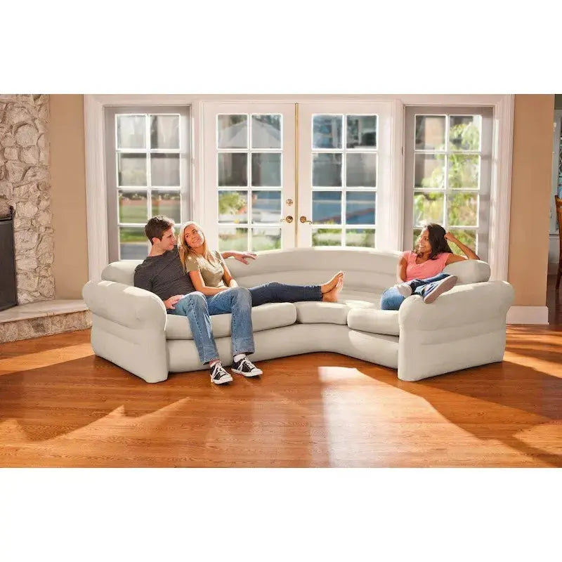 Intex Inflatable L-Shaped Corner Sofa With Cup Holders, Gray, 2-Pack