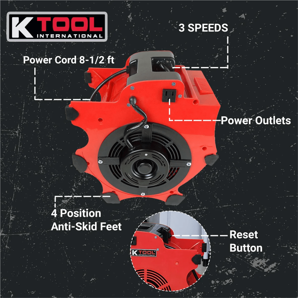 K Tool International Workforce Blower, 3-Speed, 1200 CFM, 4-Angle Position, Red - 77700