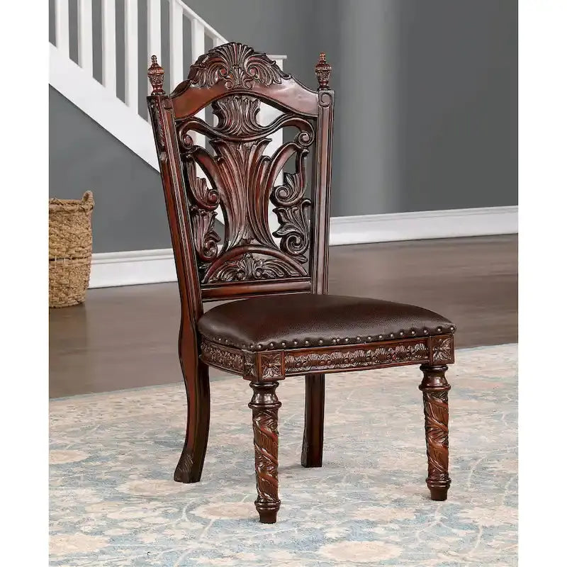 Abeena Traditional Solid Wood Side Dining Chairs, Brown Cherry, Set Of 2