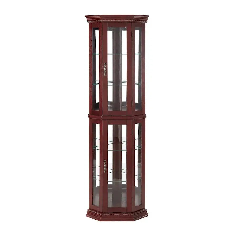 Corner Display Curio Cabinet With Tempered Glass Shelves, Mirrored Back And Built-In Lighting, 69.75H x 21.5W x 16D