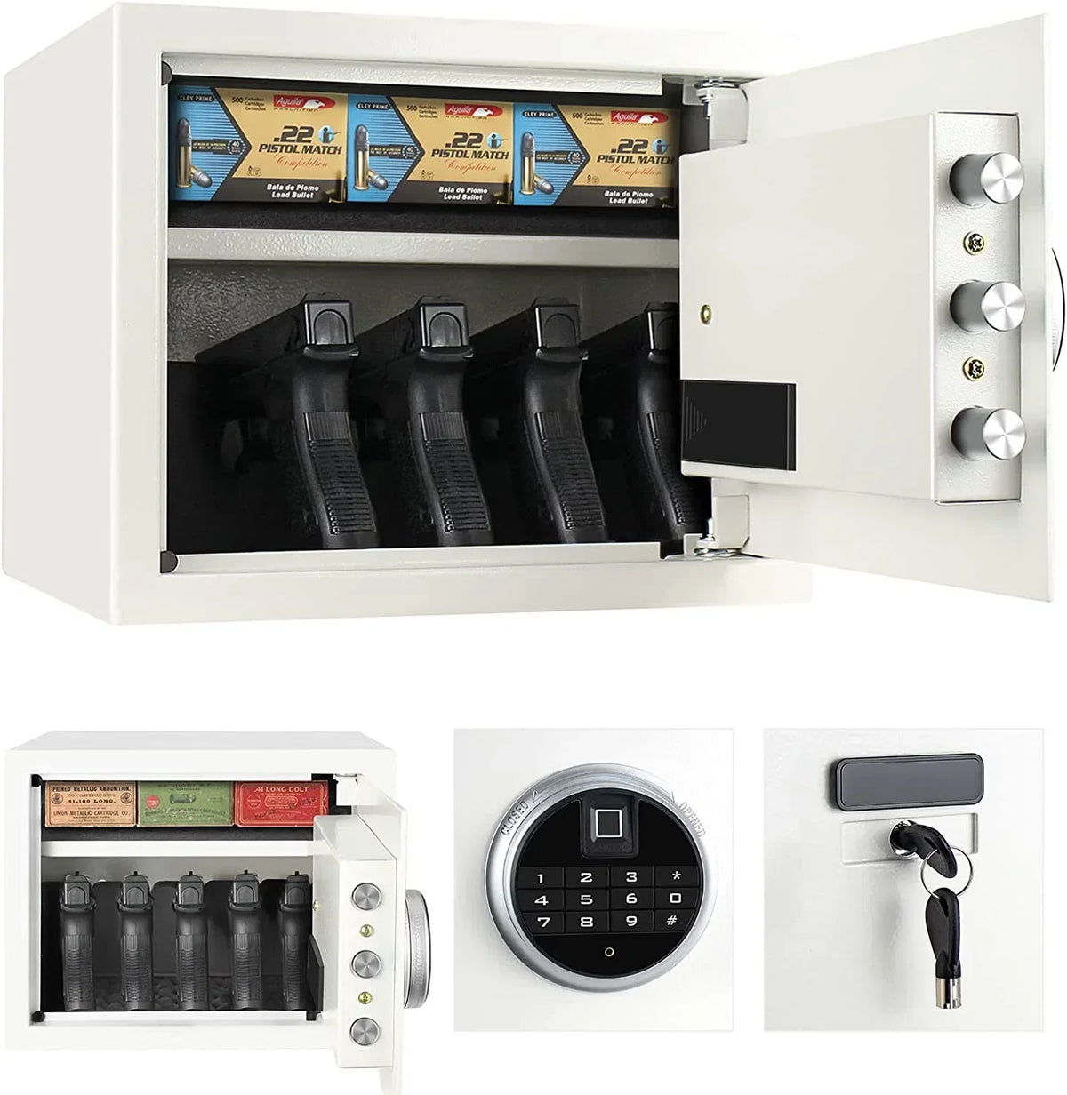 Security Biometric Fingerprint Safe, Steel Lock Box, White - 0.9 Cubic Feet
