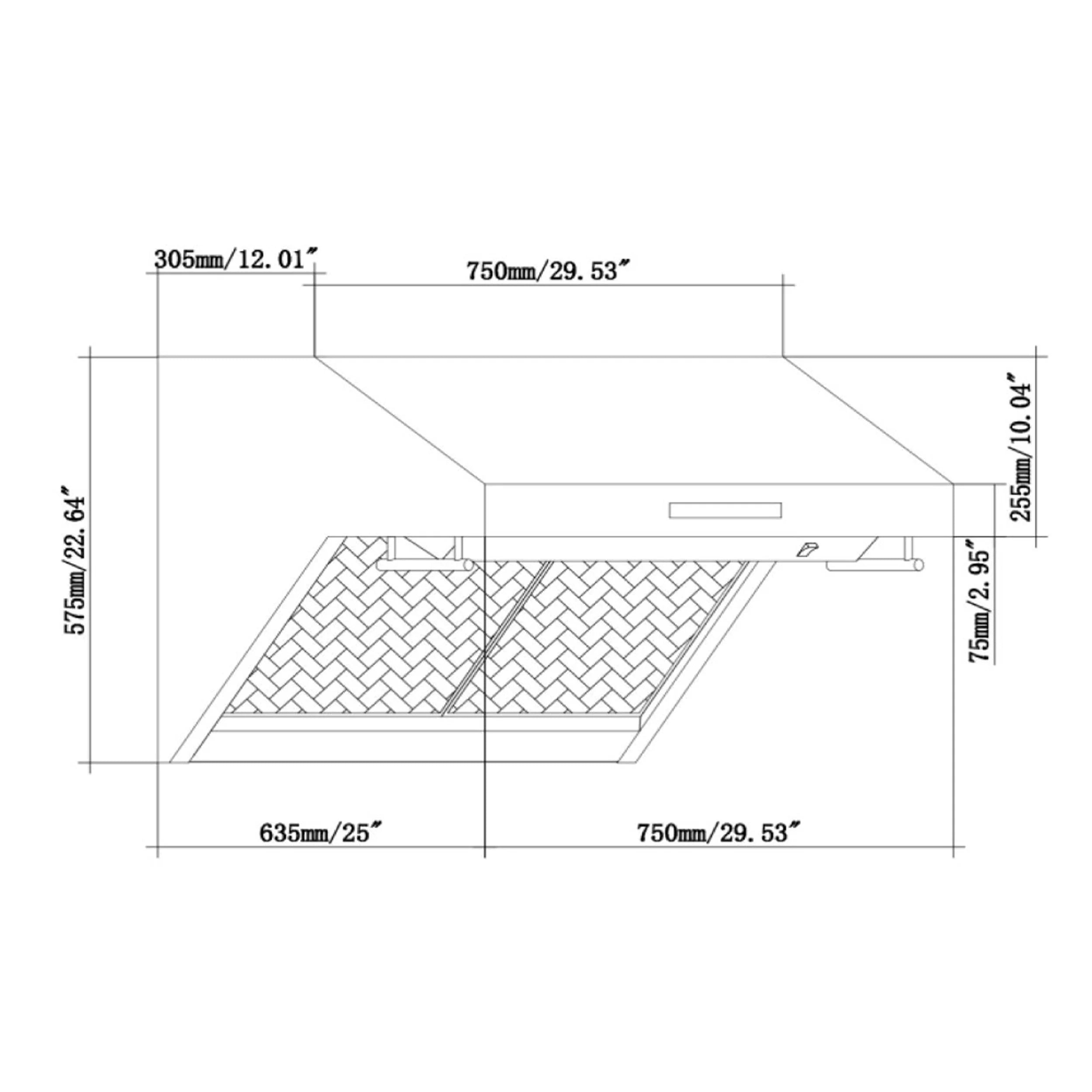 Savona 30in Wall Mount Range Hood With Hybrid Filters And Back Splash