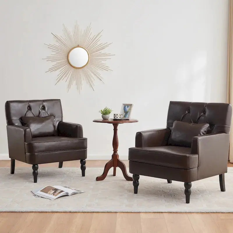 Set Of 2 Button-Tufted Upholstered Accent Armchairs With Lumbar Support Pillows