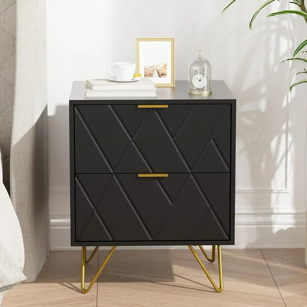 RSJIWOGZ Black Nightstand With 2 Drawers 17.7 in W