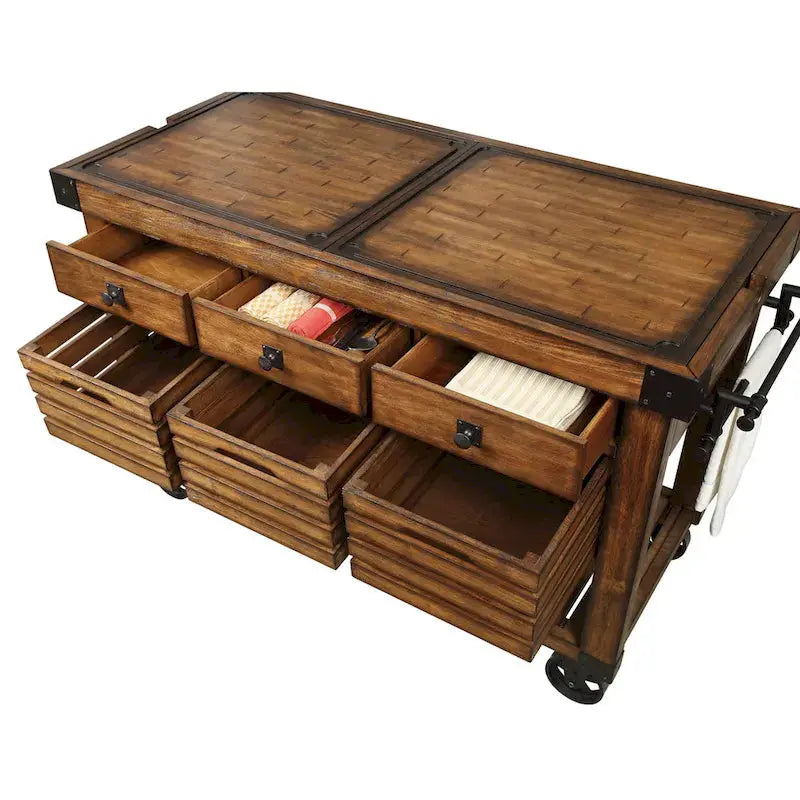 Kitchen Cart Rolling Island With 3 Storage Drawers - Distressed Chestnut