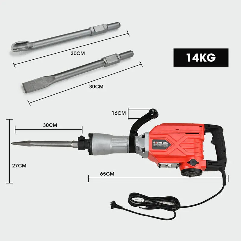 BAUMR-AG 2300W Demolition Jackhammer With 3 Chisels And Carry Case - BMJK-23S Mk II