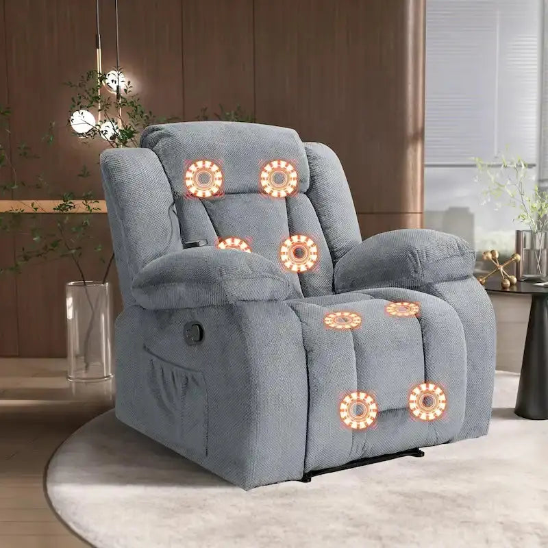 Heated Massaging Recliner Chair, 65L x 37W x 41H