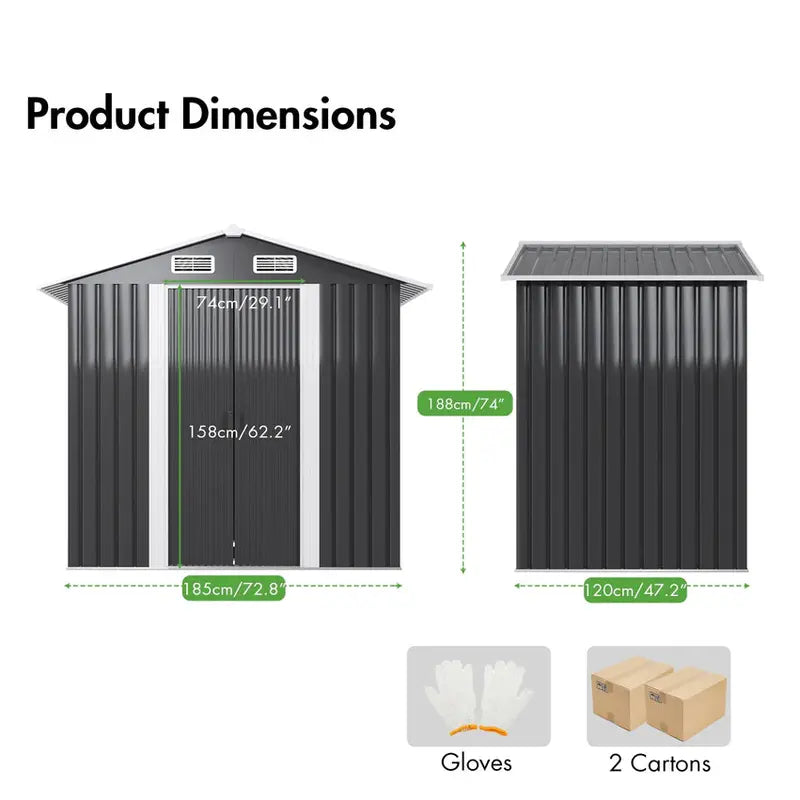 Garden Storage Shed 131x195x186cm Galvanized Steel Black