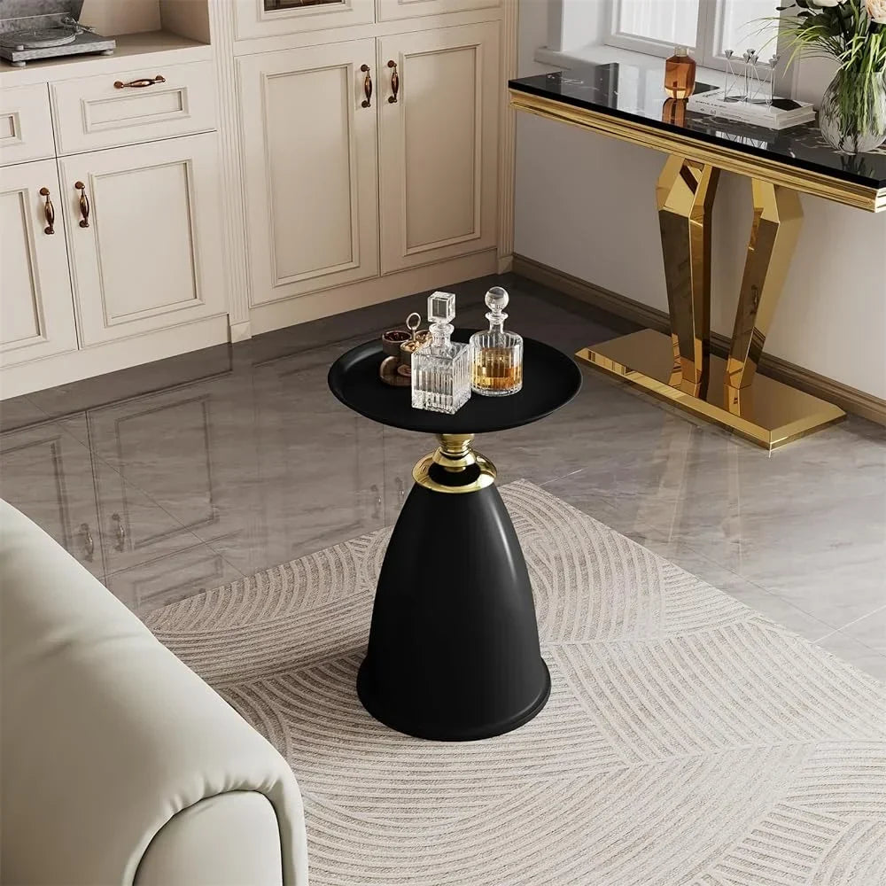 RSJIWOGZ 15 Inch Round Metal Pedestal Nightstand - Gold