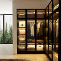 LED-Lit Glass Armoire 47.2in Wide Wardrobe With Full-Glass Doors