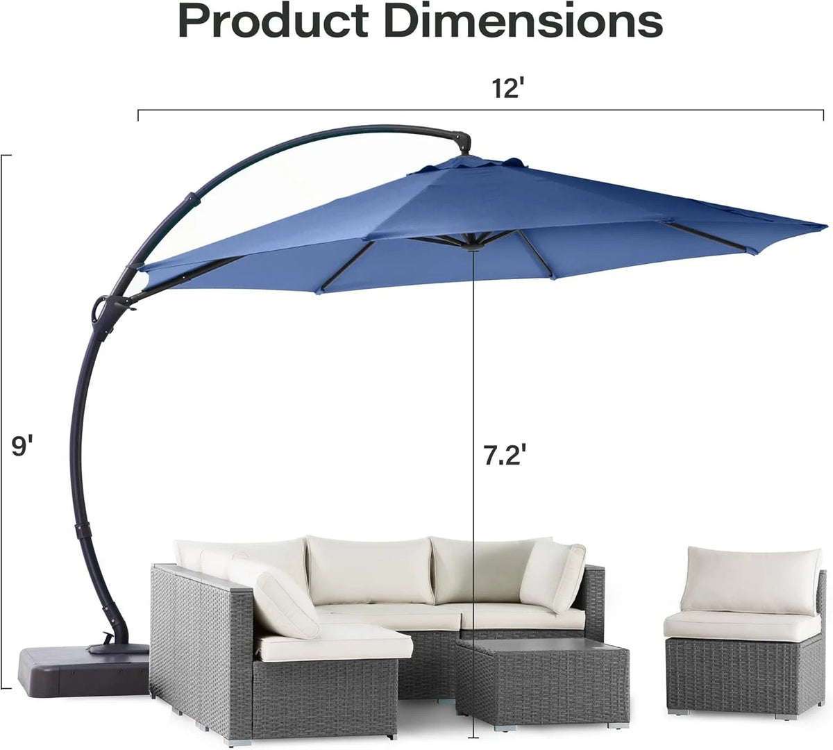 LAUSAINT HOME 11 FT Beige Curvy Cantilever Patio Umbrella With Base
