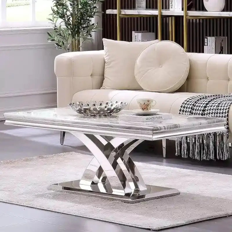 Rectangular Coffee Table, 48-Inch X-Base With Pedestal Support