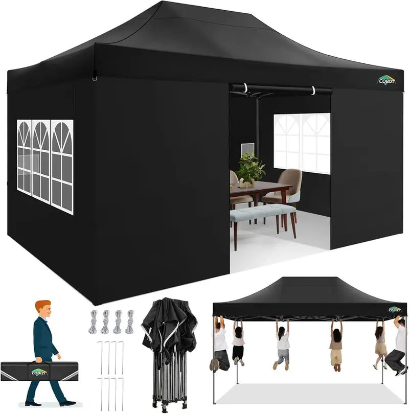 COBIZI 10x20 ft Commercial Pop-Up Canopy Tent With 6 Sidewalls And Roller Bag