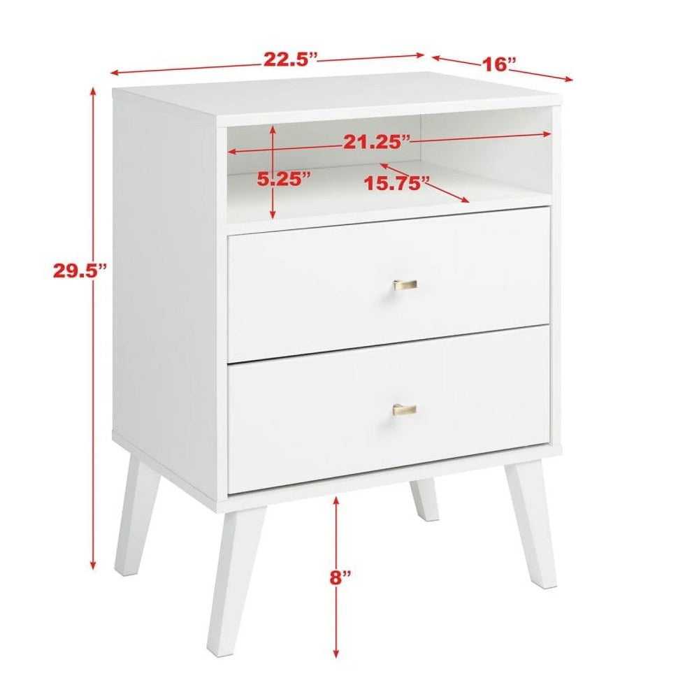 Prepac Milo 2-Drawer Tall Nightstand With Open Shelf, White