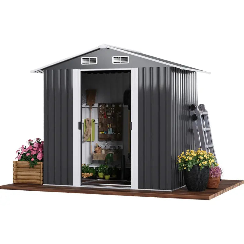 Garden Storage Shed 131x195x186cm Galvanized Steel Black