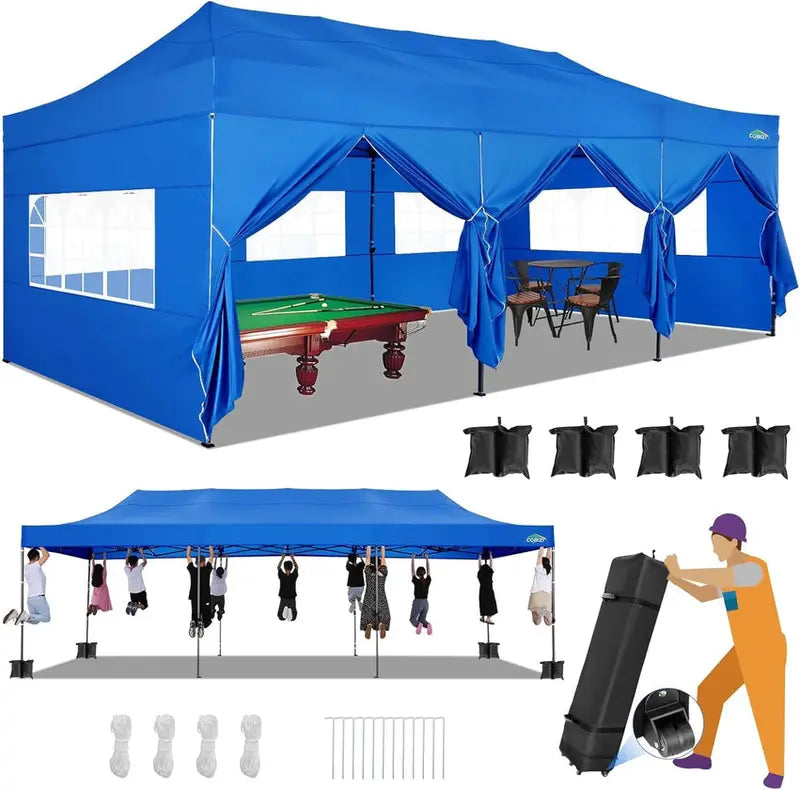 COBIZI 10x20 ft Commercial Pop-Up Canopy Tent With 6 Sidewalls And Roller Bag