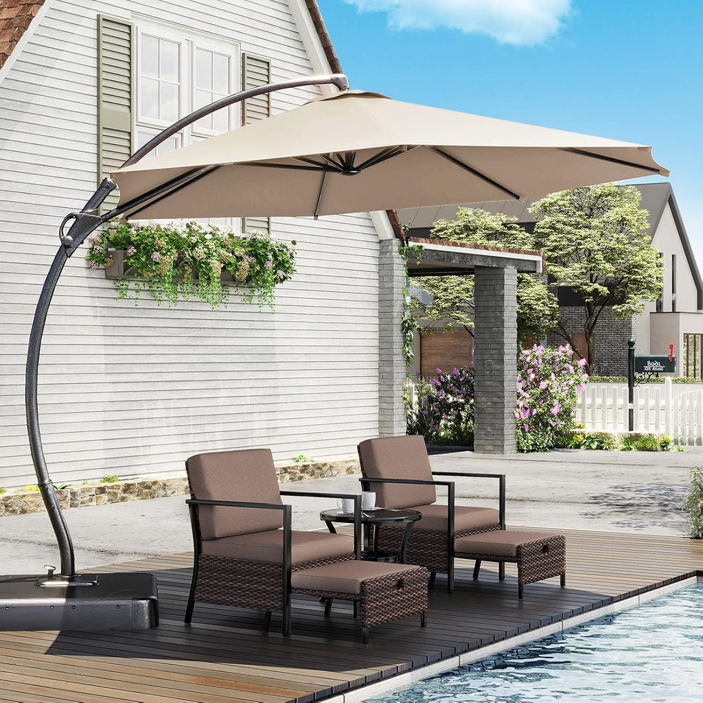 LAUSAINT HOME 11 FT Beige Curvy Cantilever Patio Umbrella With Base