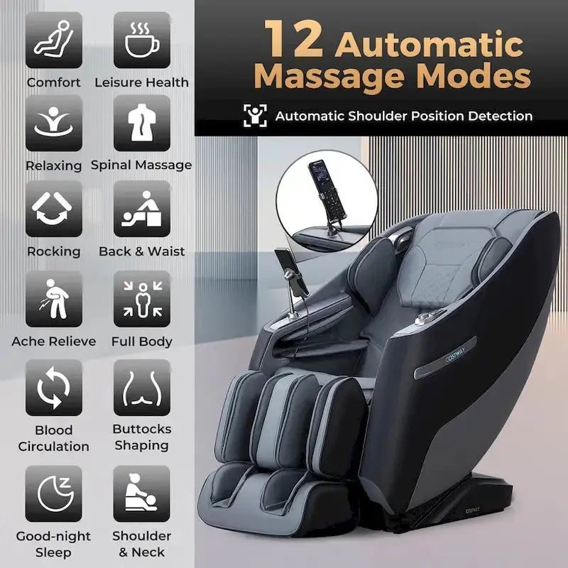 Costway Full-Body SL-Track Zero Gravity Massage Chair - Black + Grey/White + Grey
