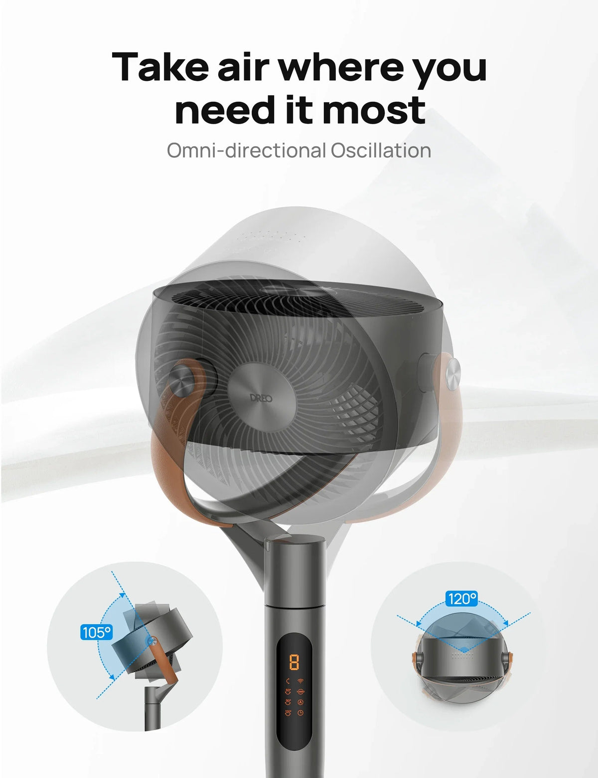 Dreo Pedestal Fan With Remote, Wi-Fi And Voice Control, 6 Modes, 8 Speeds, 12H Timer - PolyFan 513S