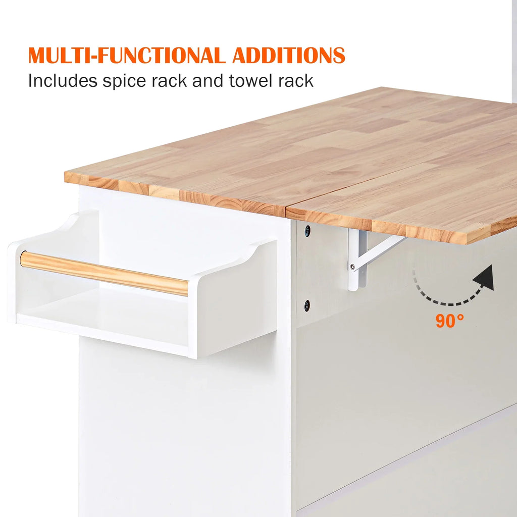 SogesHome Kitchen Island With Hidden Cabinets, Sliding Drawers And Adjustable Shelves