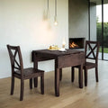 3-Piece Drop-Leaf Wood Dining Table Set With 2 X-Back Chairs - Brown