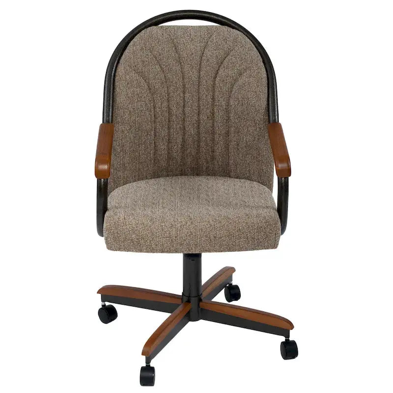 Casual Dining Swivel-Tilt Rolling Chair With Brown Fabric Upholstery