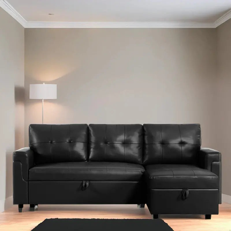 Reversible L-Shaped Sectional Sleeper Sofa With Storage Chaise And Pull-Out Bed