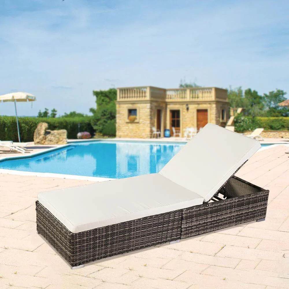 GoDecor Outdoor Wicker Rattan Reclining Sunlounger, Gray