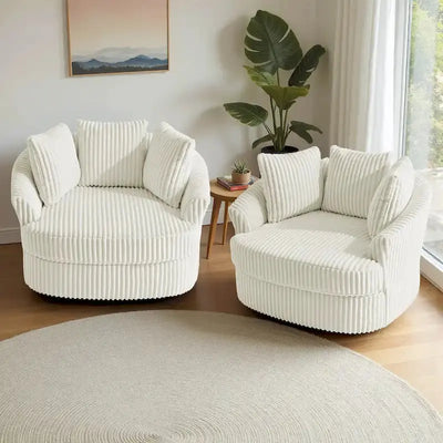 2 Oversized Corduroy Swivel Barrel Chairs, 43.2 W x 39.3 D x 31.4 H