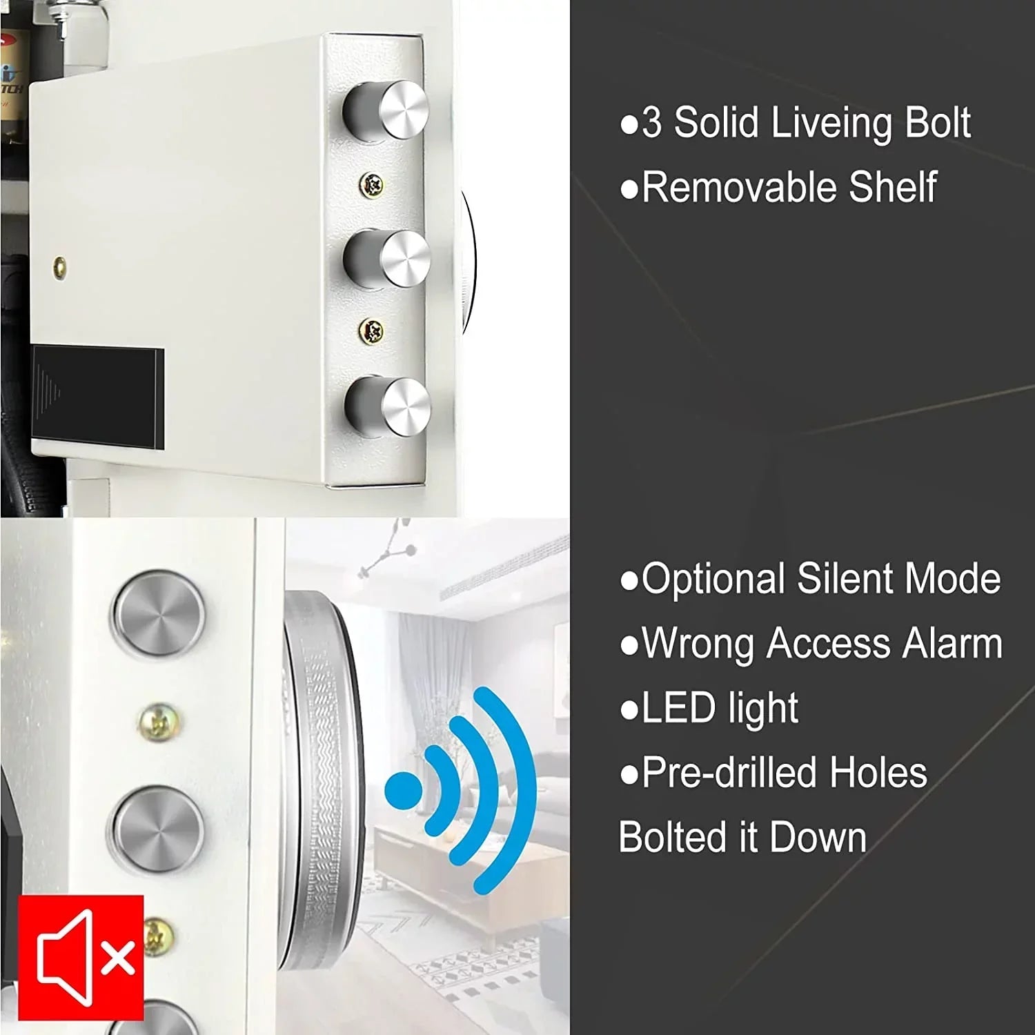 Security Biometric Fingerprint Safe, Steel Lock Box, White - 0.9 Cubic Feet