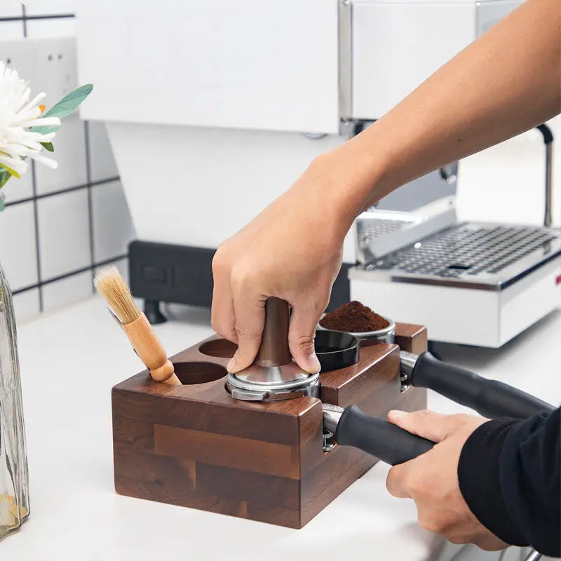 Cxren Solid Walnut Espresso Tamping Station Portafilter And Tamper Organizer For 51mm And 58mm Gear