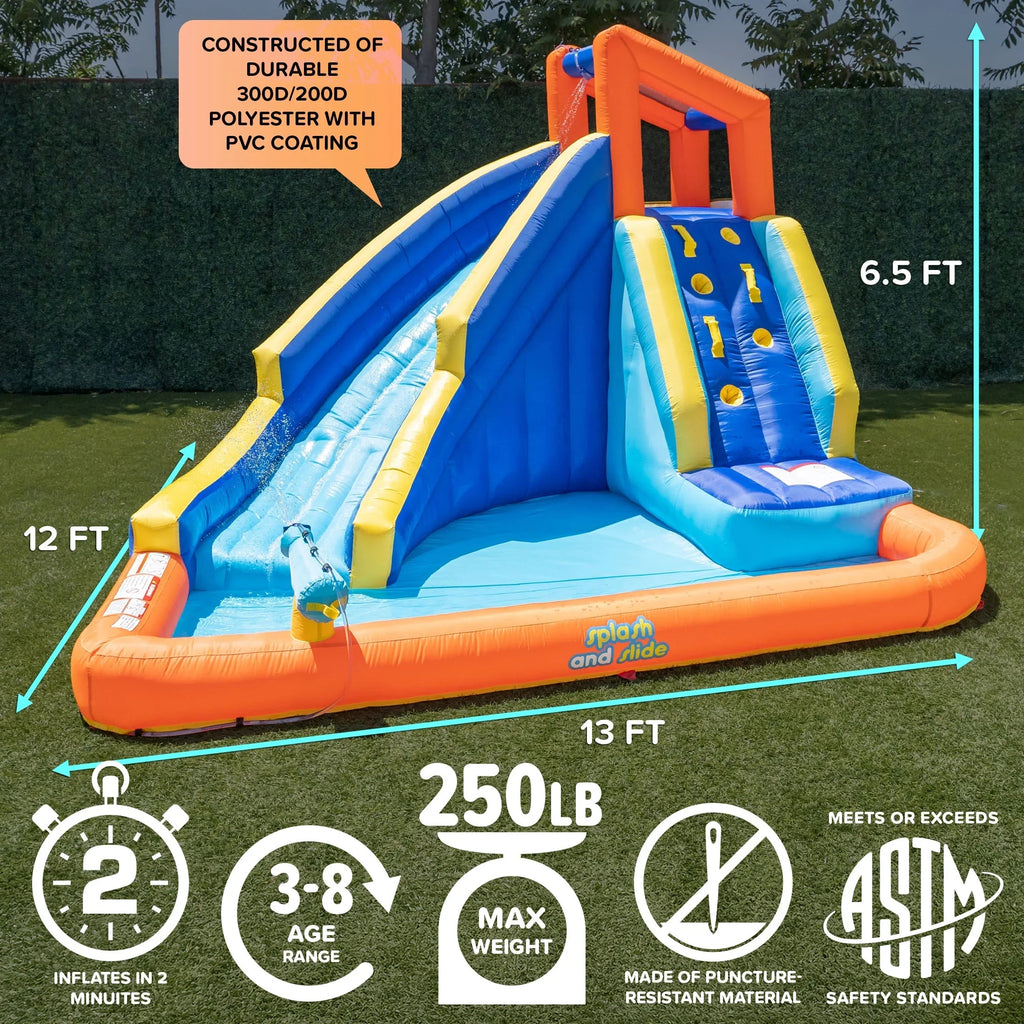 Sportspower Big Wave II Inflatable Water Slide With Climbing Wall And Splash Pool, Ages 3-8