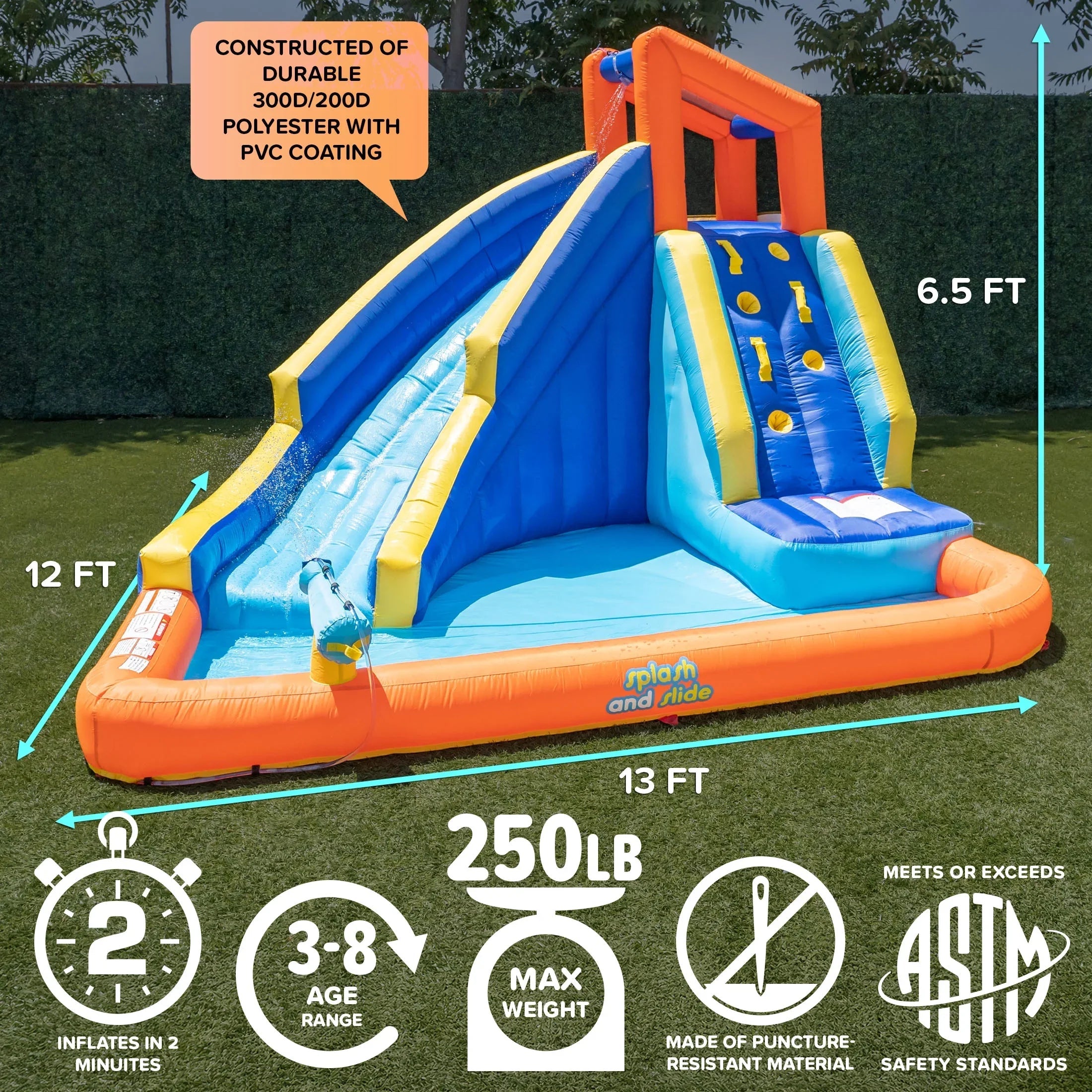 Sportspower Big Wave II Inflatable Water Slide With Climbing Wall And Splash Pool, Ages 3-8
