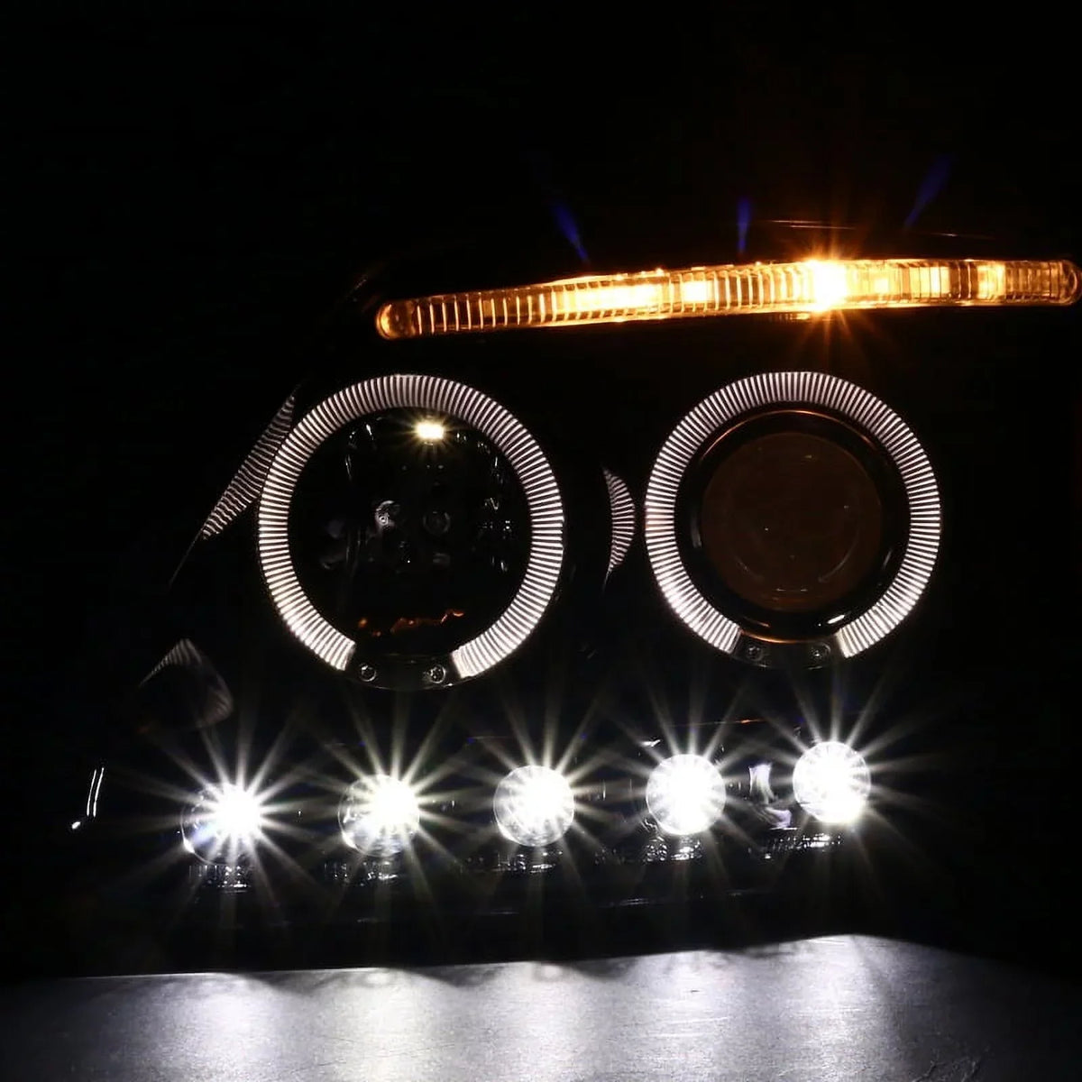 Spec-D Tuning Black LED Strip Projector Headlights With 6-LED Fog Lamps - Ford F150 Flareside 1997-2003, 04 Heritage