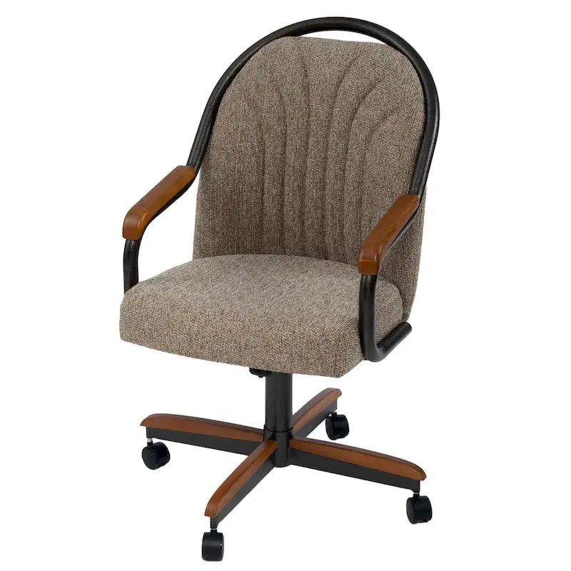 Casual Dining Swivel-Tilt Rolling Chair With Brown Fabric Upholstery