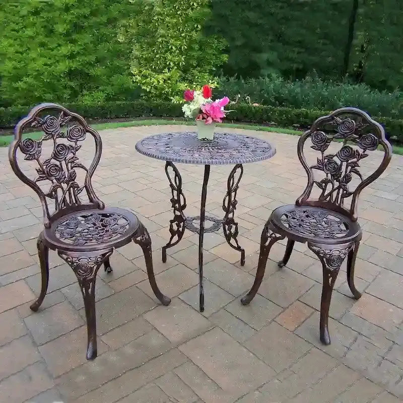 Camellia Cast Aluminum 3-Piece Bistro Set With Table And 2 Chairs - Antique Bronze