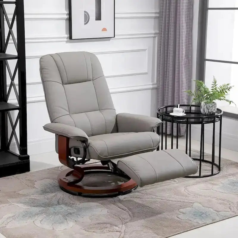 HomCom Manual Swivel Recliner Chair With Extendable Footrest - Faux Leather