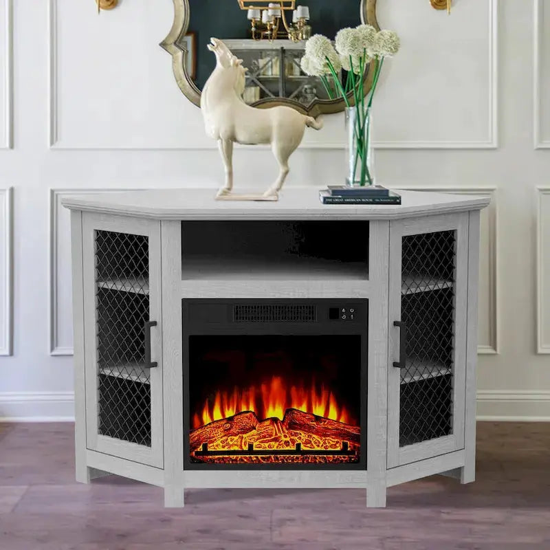 45-Inch Industrial Electric Fireplace TV Stand Corner Console With 17 Inch Flame Effect And Display Shelving