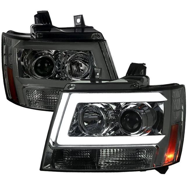 Spec D Tuning Smoke C-Bar Projector Headlight For 2007-2013 Chevrolet Avalanche - 2LHP-AVA07G-RS