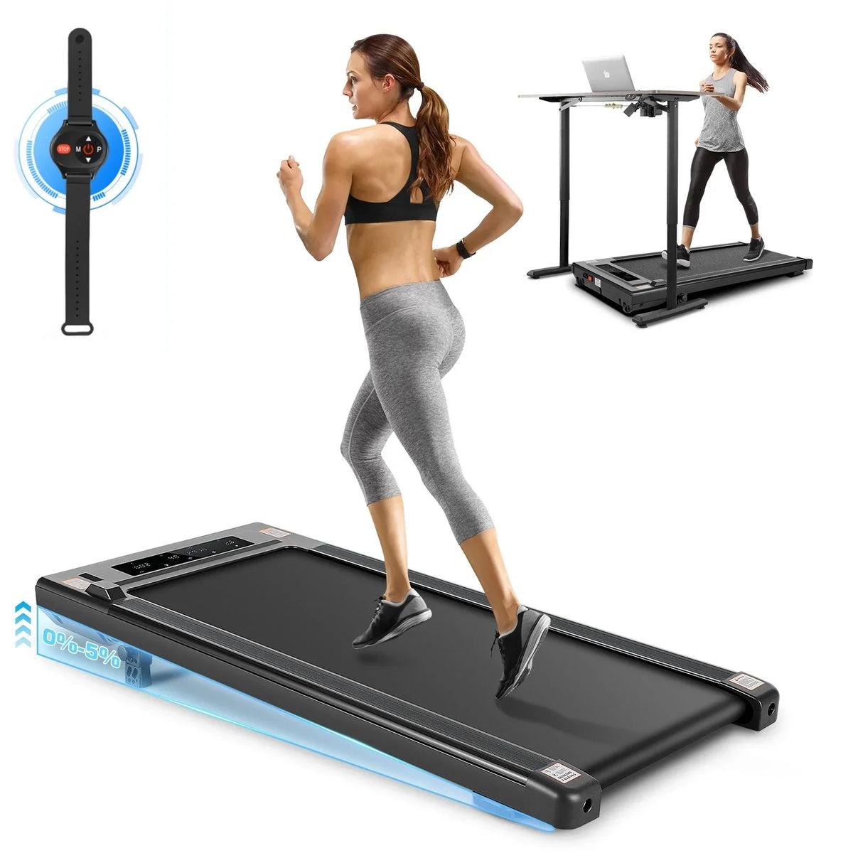 Tikmboex 2.5HP 2 In 1 Under Desk Treadmill With LED Touch Screen Remote Control - Black