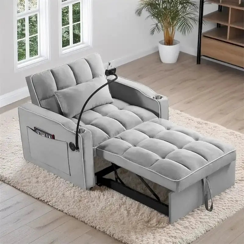 Convertible Sleeper Chair With USB And Type-C Ports - Black Or Grey