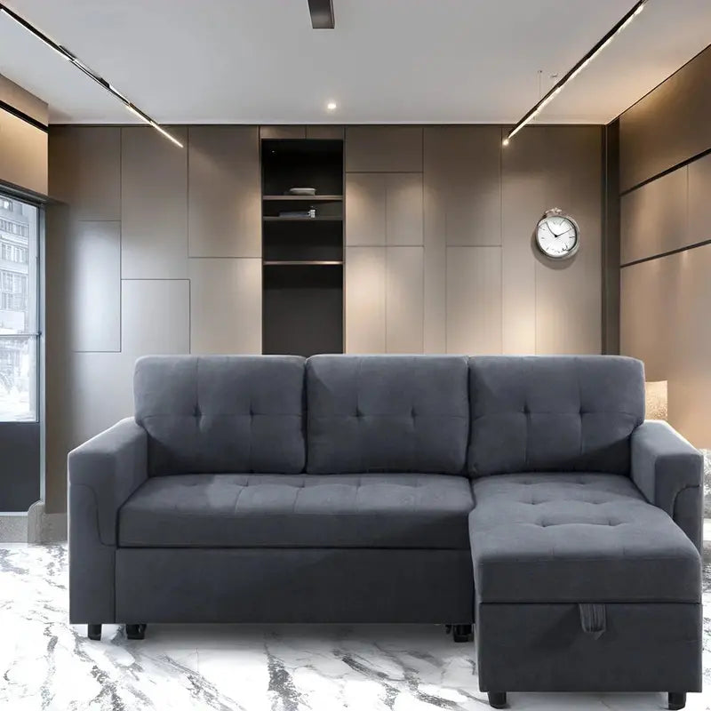 Reversible L-Shaped Sectional Sleeper Sofa With Storage Chaise And Pull-Out Bed