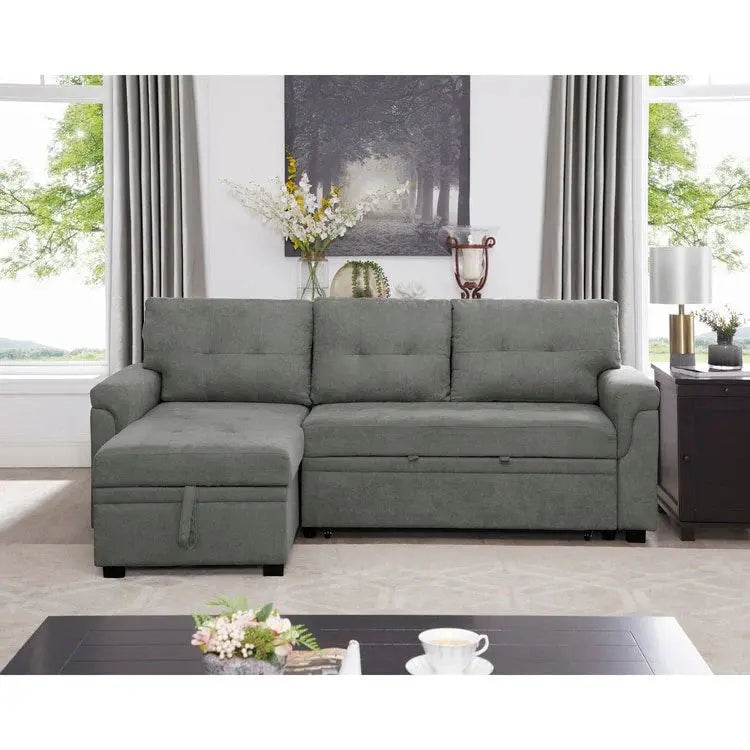Reversible L-Shaped Sectional Sleeper Sofa With Storage Chaise And Pull-Out Bed