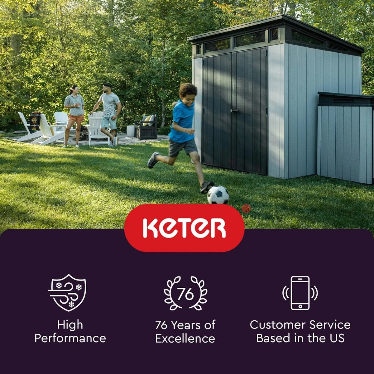 Keter Premier Tall Vertical Resin Outdoor Storage Shed With Floor And Locking Double Doors - Grey