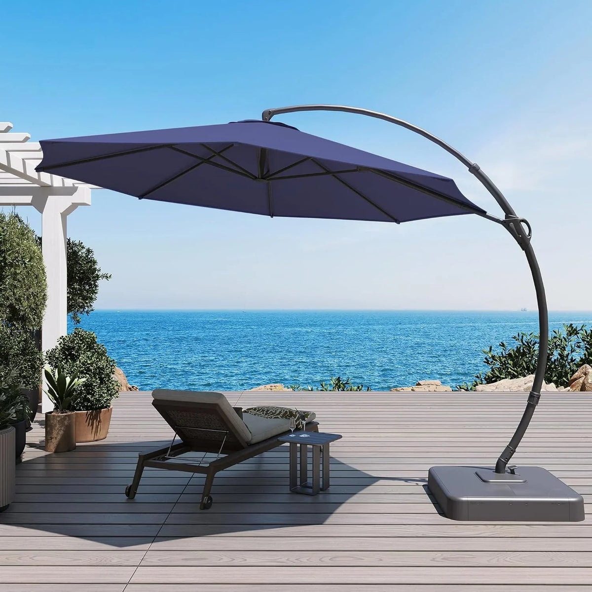 LAUSAINT HOME 11 FT Beige Curvy Cantilever Patio Umbrella With Base